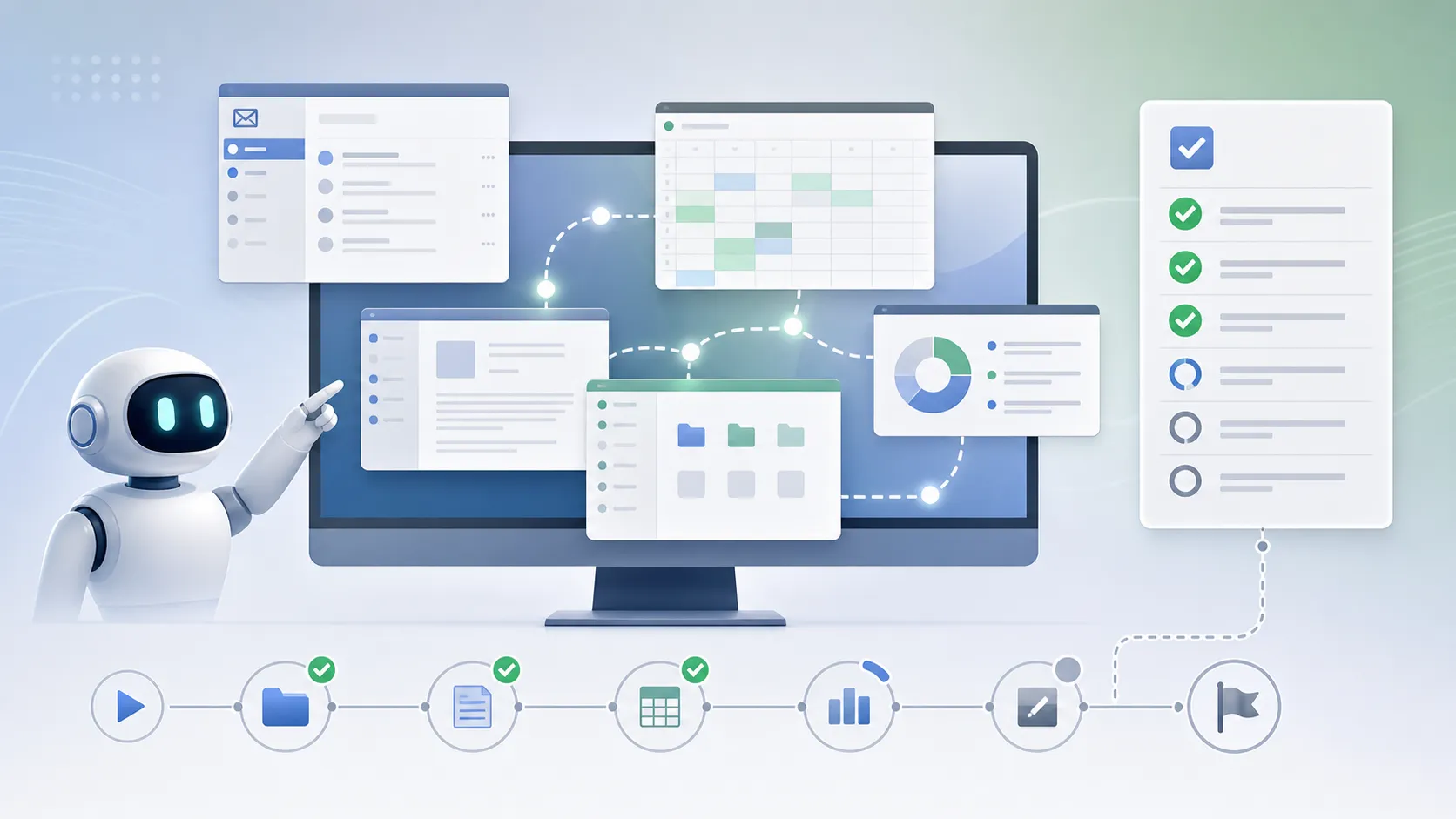 Benchmark concept visual: checkpoints in a desktop task environment